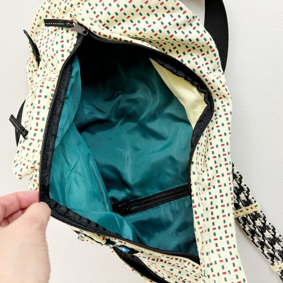 KAVU Original Rope Sling Bag Crossbody Pack Cotton Canvas Dash Print Ivory Teal main image 9